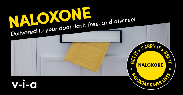 plain envelope coming through letterbox with text on image about how naloxone can save lives